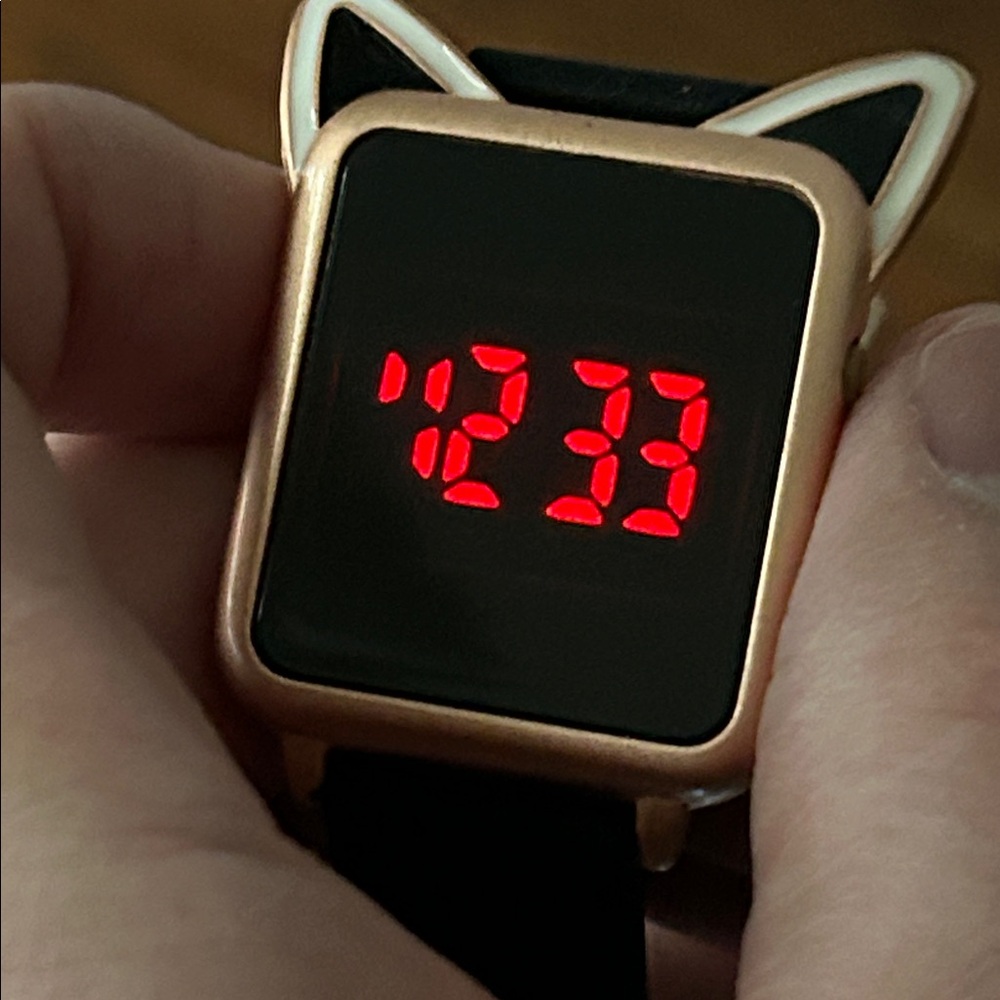 Digital Red LED Watch with Black Strap and Cats Ears